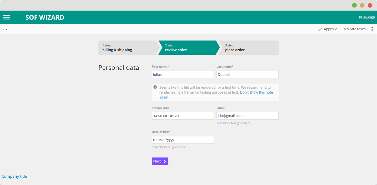 Design system data form page